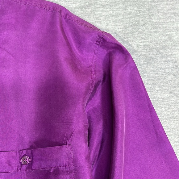 MONTAGE Silk Extra Long Oversized 2 Pocket Button Up Shirt - Picture 5 of 16